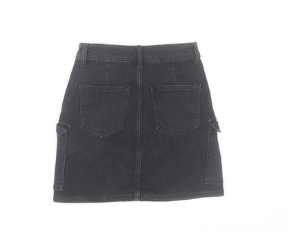 Redial Women's Black Denim Cargo Mini Skirt XS High Rise
