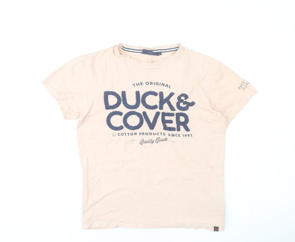 Duck and Cover Men's Beige Graphic Cotton T-Shirt Size S