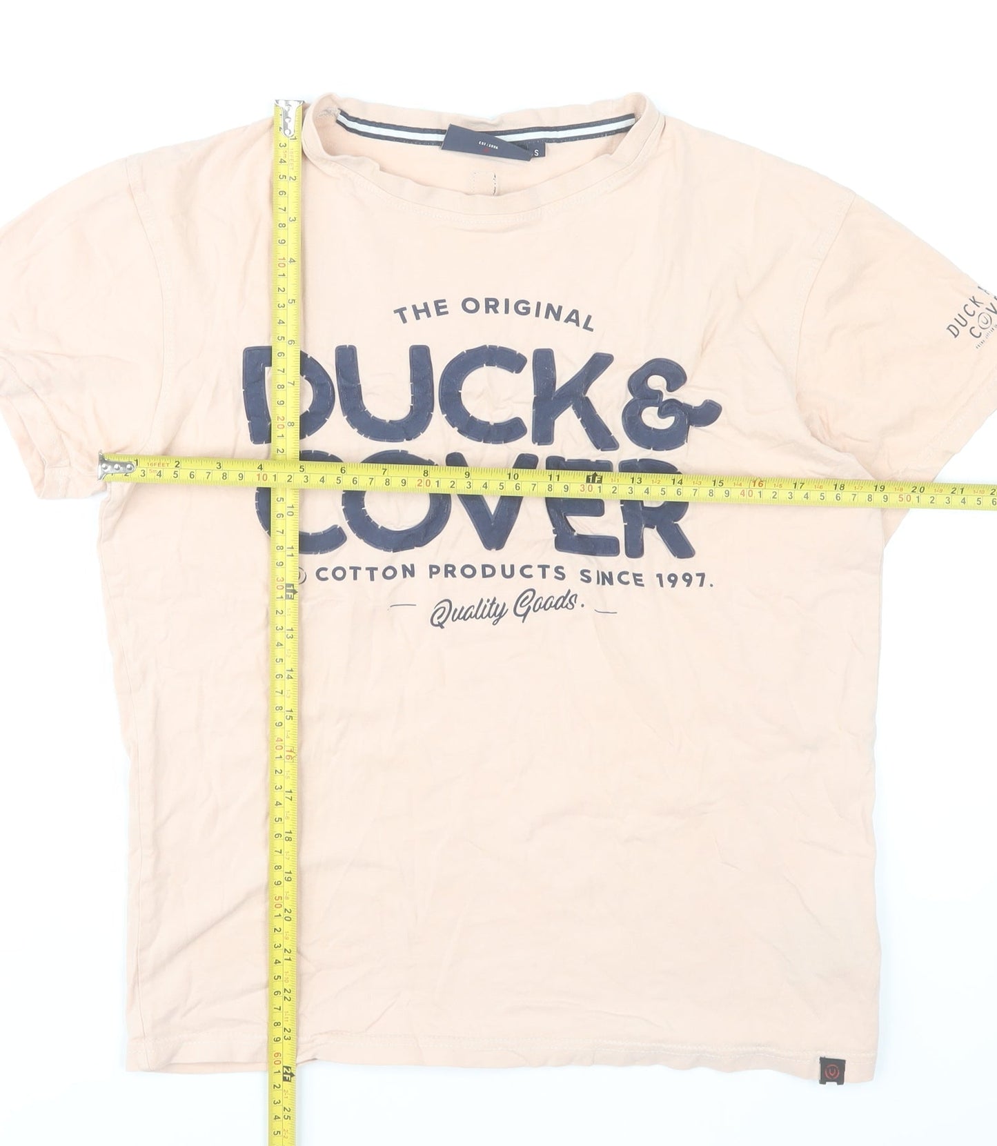 Duck and Cover Men's Beige Graphic Cotton T-Shirt Size S