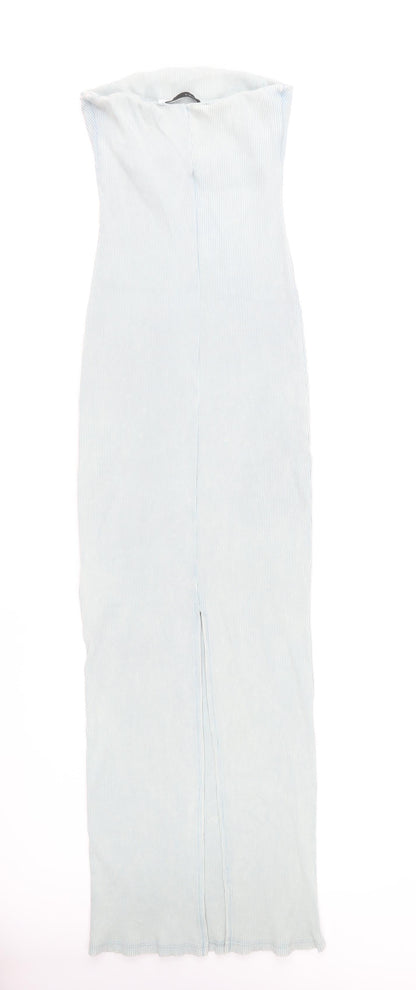 Bershka Women’s Blue Strapless Bodycon Midi Dress Size S