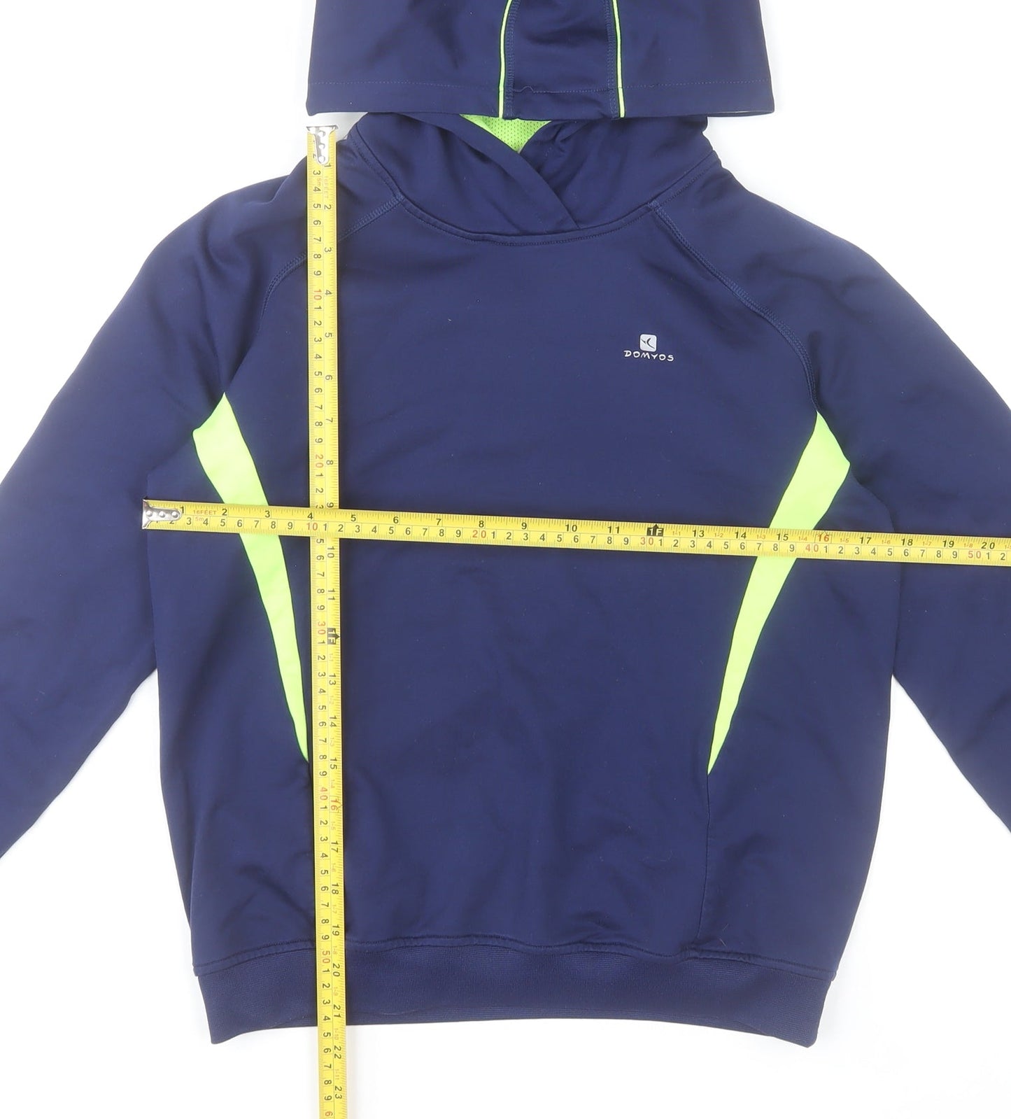 Domyos Boys Blue and Neon Green Pullover Hoodie 14 Years Polyester Blend