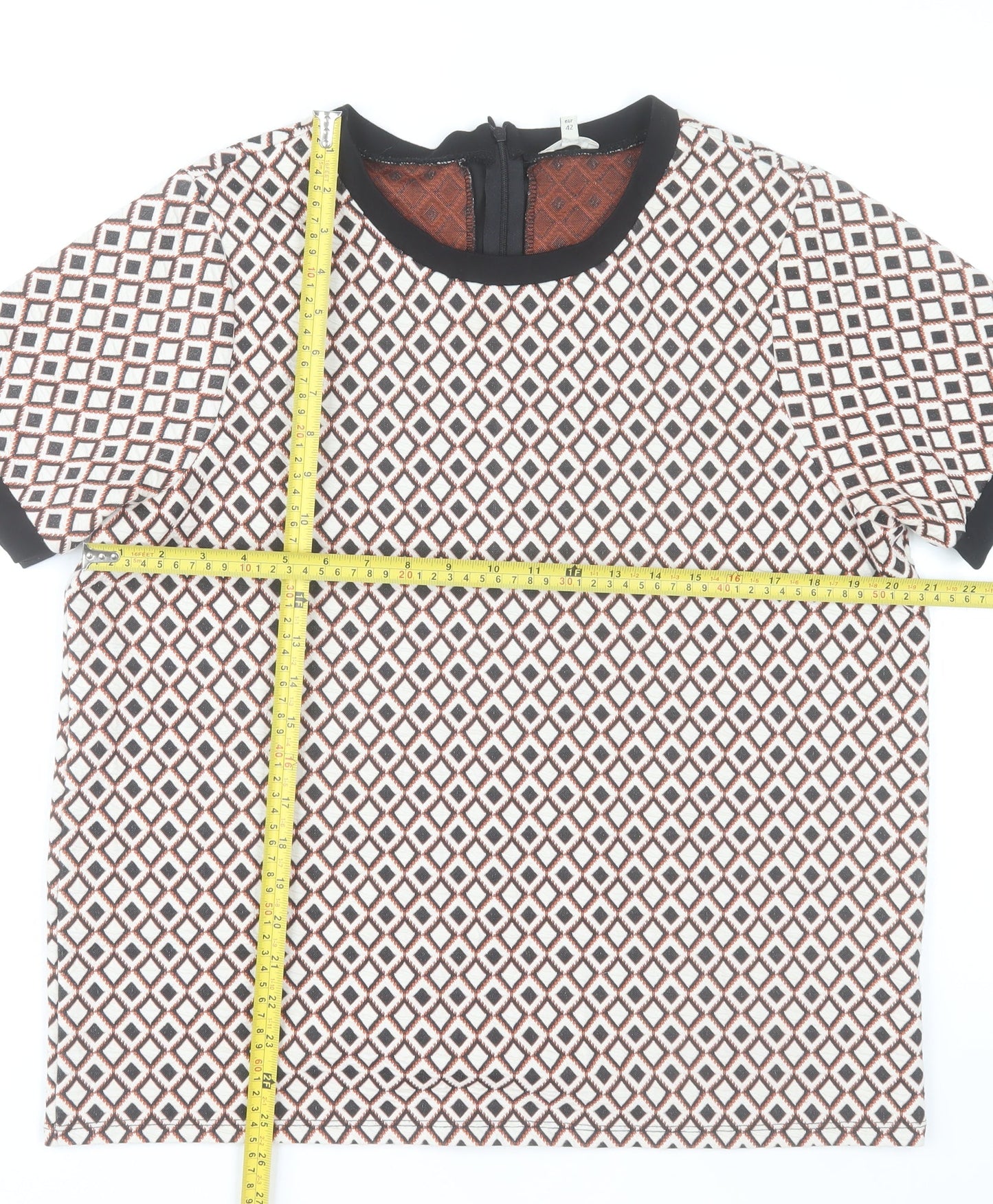 River Island Women's Multicoloured Geometric Short Sleeve Blouse UK 16