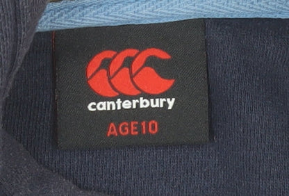 Canterbury Boys Blue Pullover Hoodie Age 10 Cotton Fleece Sports Sweatshirt