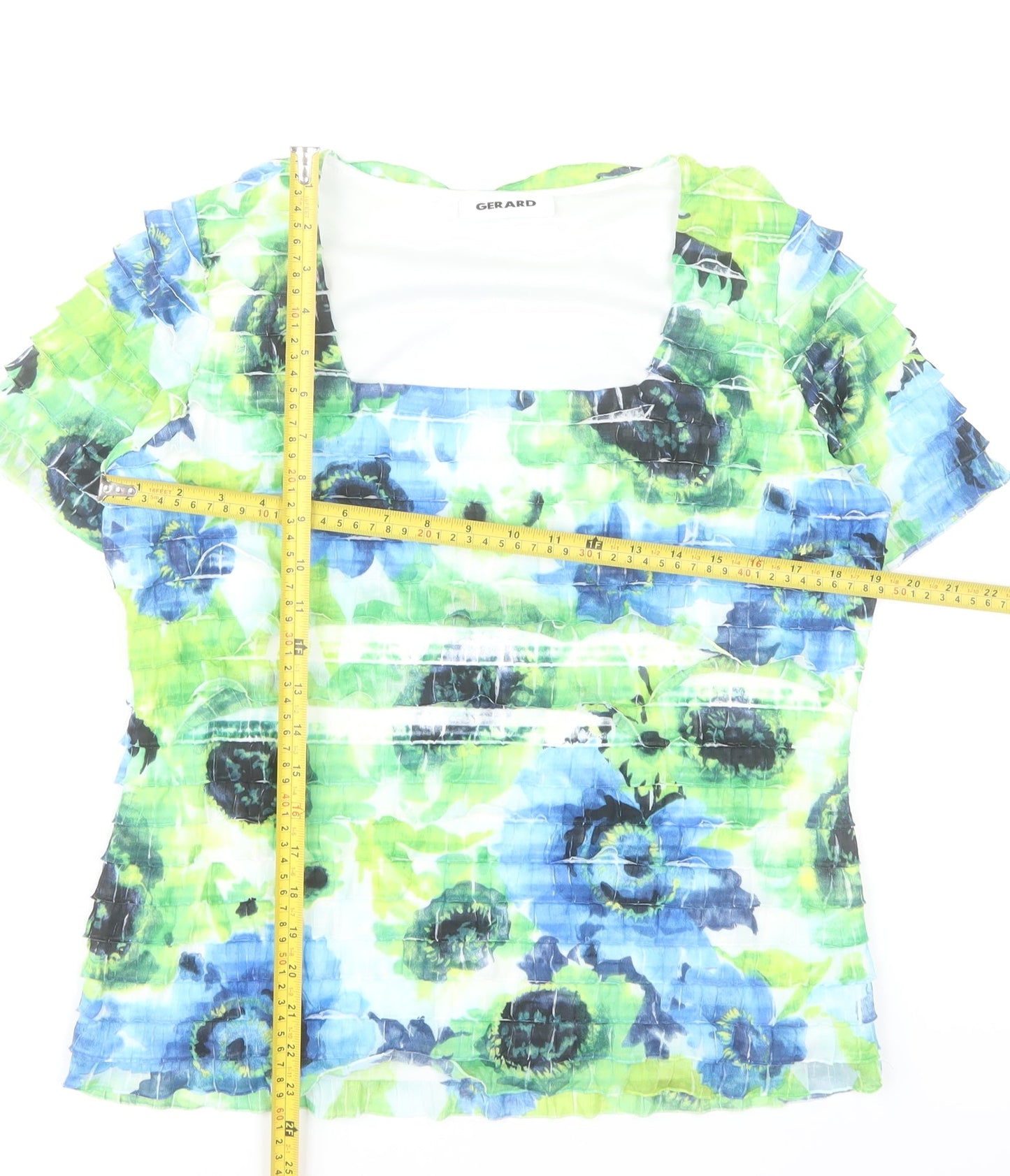 Gerard Womens Multicoloured Floral Blouse Size 14 Short Sleeve Stretch Top