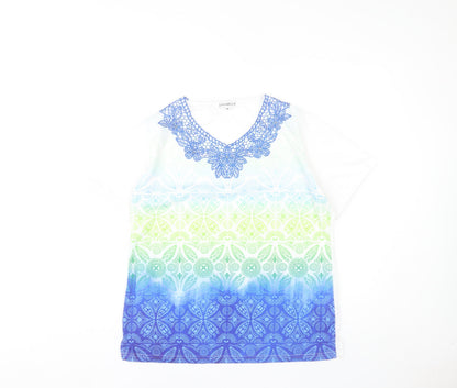 Annabelle Women’s Multicoloured Crochet V-Neck Short Sleeve T-Shirt M