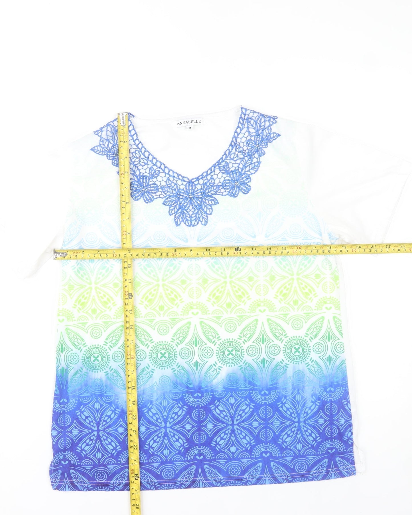 Annabelle Women’s Multicoloured Crochet V-Neck Short Sleeve T-Shirt M
