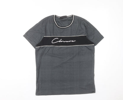 Closure London Men's Grey Check Logo Crew Neck Short Sleeve T-Shirt Size S