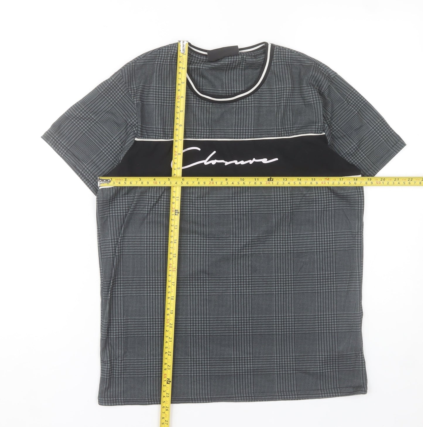 Closure London Men's Grey Check Logo Crew Neck Short Sleeve T-Shirt Size S