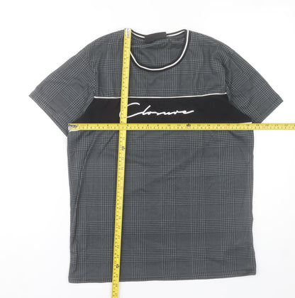 Closure London Men's Grey Check Logo Crew Neck Short Sleeve T-Shirt Size S