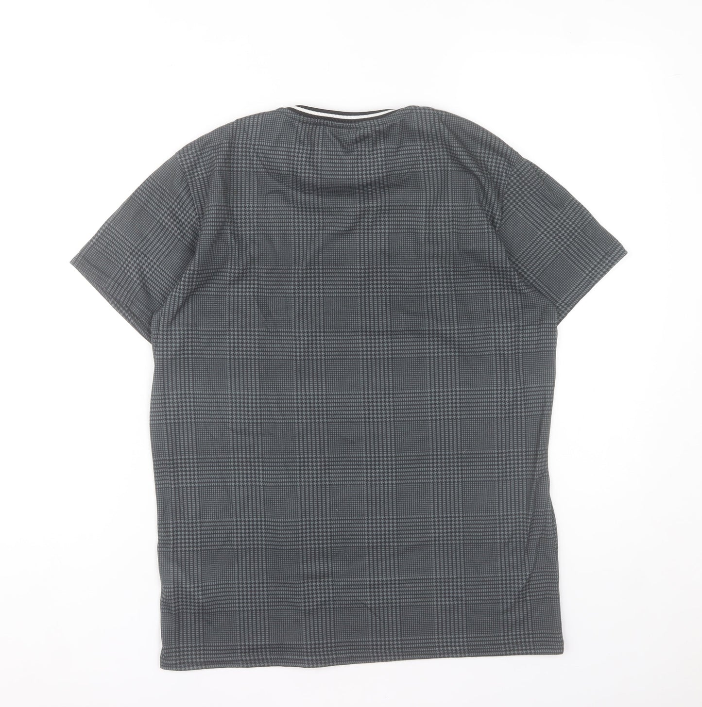 Closure London Men's Grey Check Logo Crew Neck Short Sleeve T-Shirt Size S