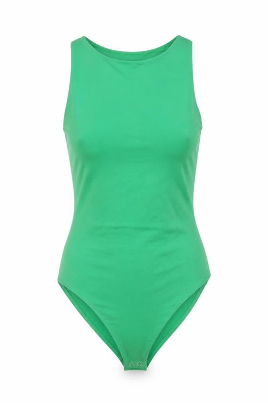 Stradivarius Women Green Sleeveless Bodysuit XS Slim Fit Stretchy