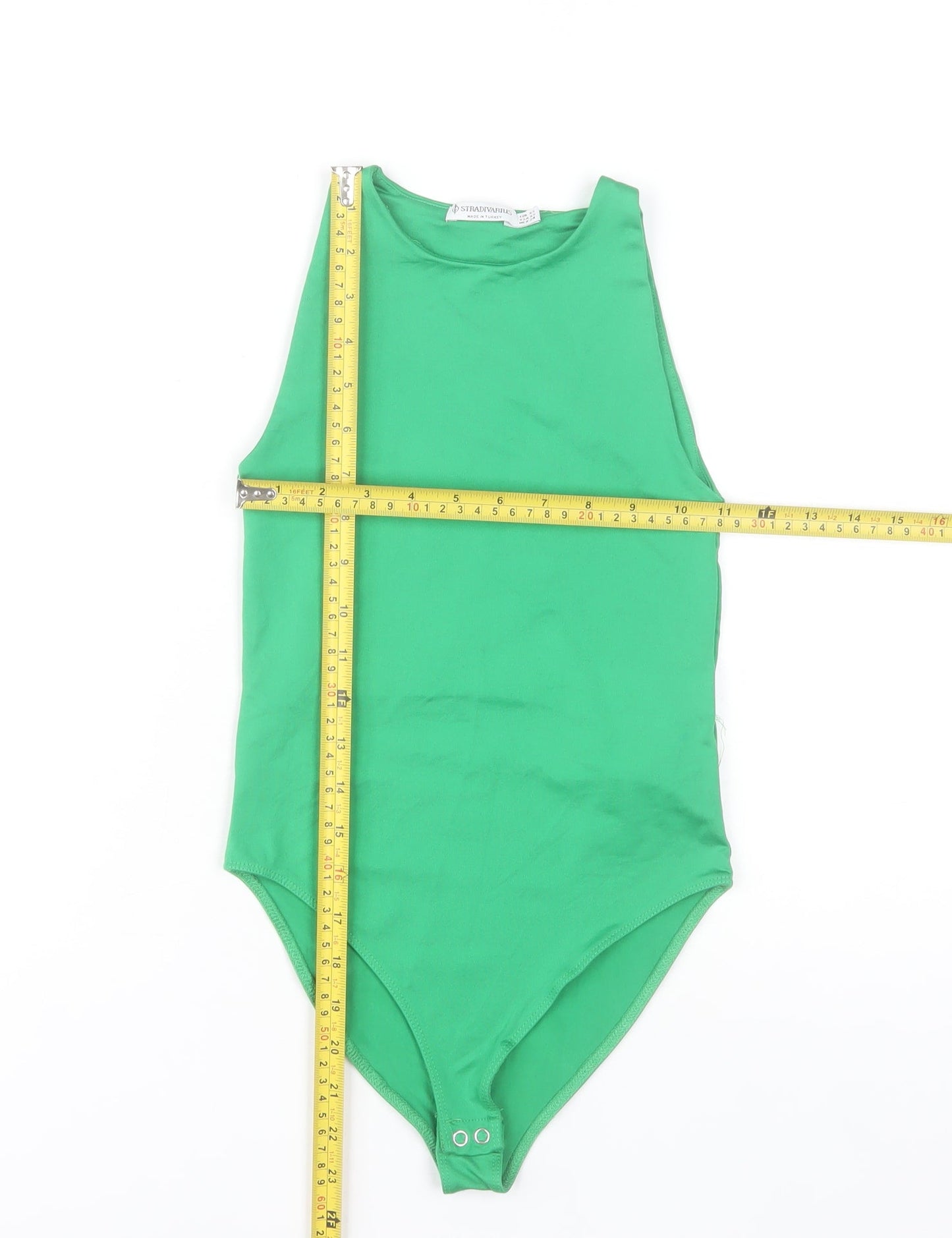 Stradivarius Women Green Sleeveless Bodysuit XS Slim Fit Stretchy