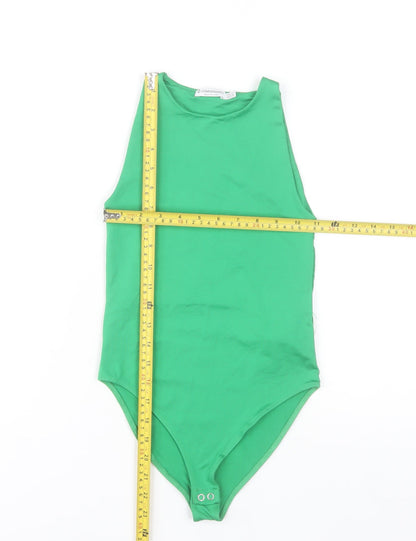 Stradivarius Women Green Sleeveless Bodysuit XS Slim Fit Stretchy