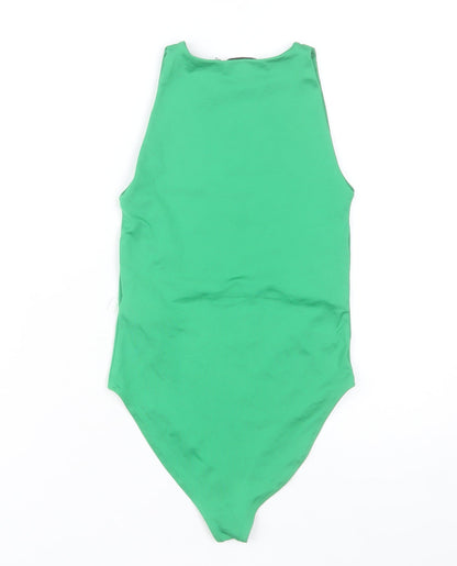 Stradivarius Women Green Sleeveless Bodysuit XS Slim Fit Stretchy