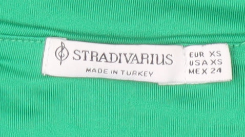 Stradivarius Women Green Sleeveless Bodysuit XS Slim Fit Stretchy