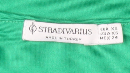 Stradivarius Women Green Sleeveless Bodysuit XS Slim Fit Stretchy