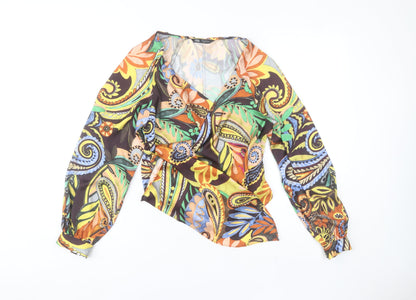 Zara Women's Multicoloured Paisley Wrap Blouse Size M Long Sleeve Polyester