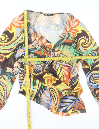 Zara Women's Multicoloured Paisley Wrap Blouse Size M Long Sleeve Polyester