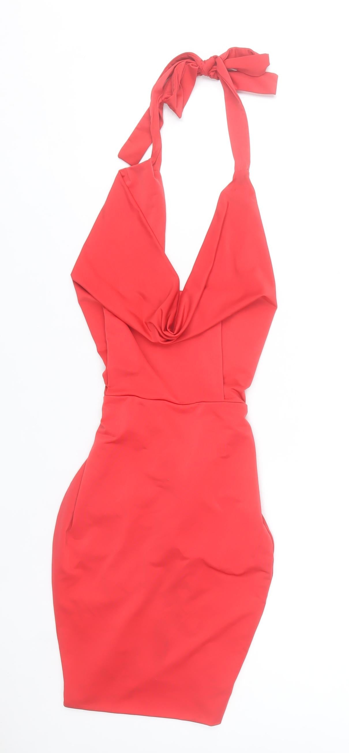 Saint Genies Women Red Halter Bodycon Short Dress Size 8