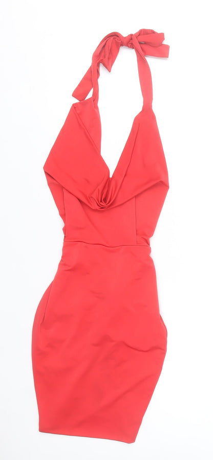 Saint Genies Women Red Halter Bodycon Short Dress Size 8