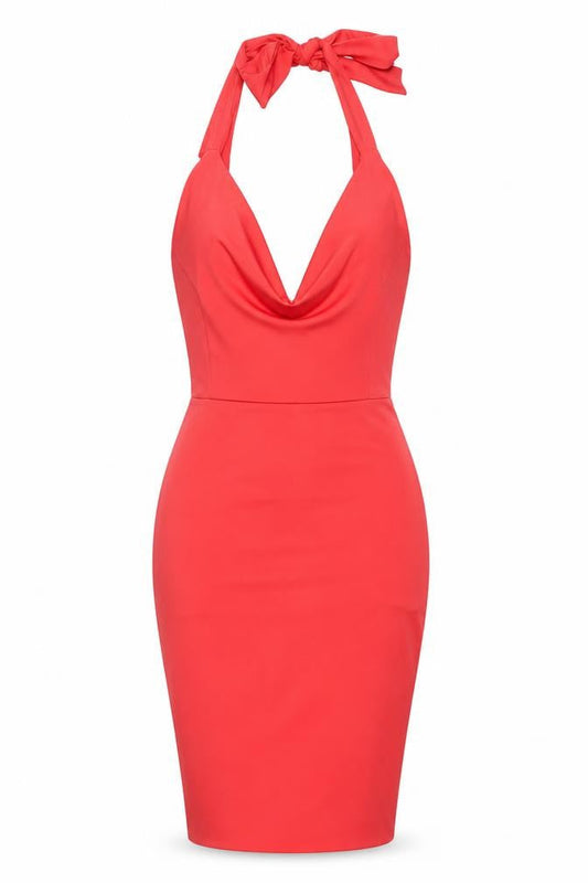 Saint Genies Women Red Halter Bodycon Short Dress Size 8