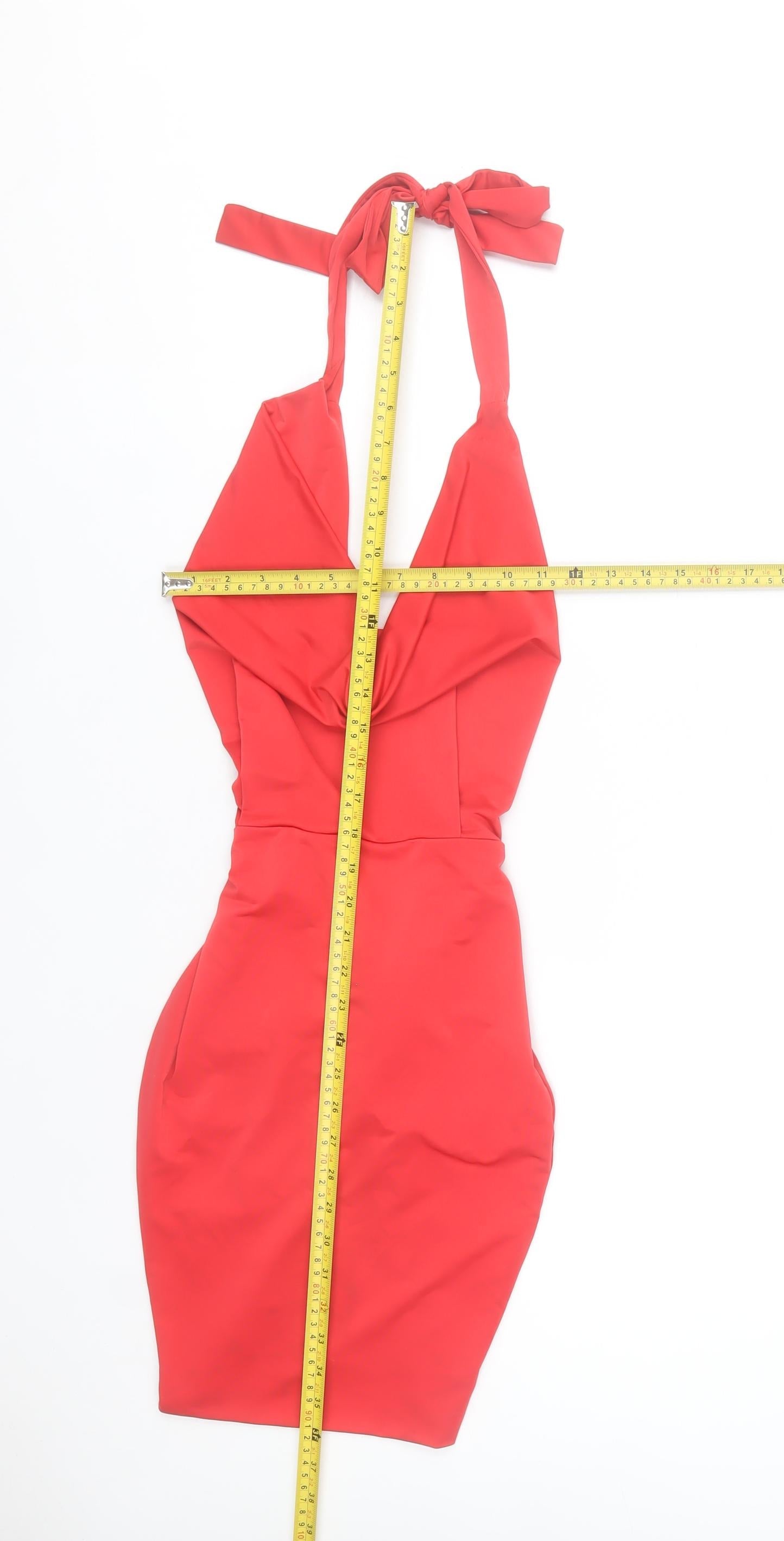 Saint Genies Women Red Halter Bodycon Short Dress Size 8