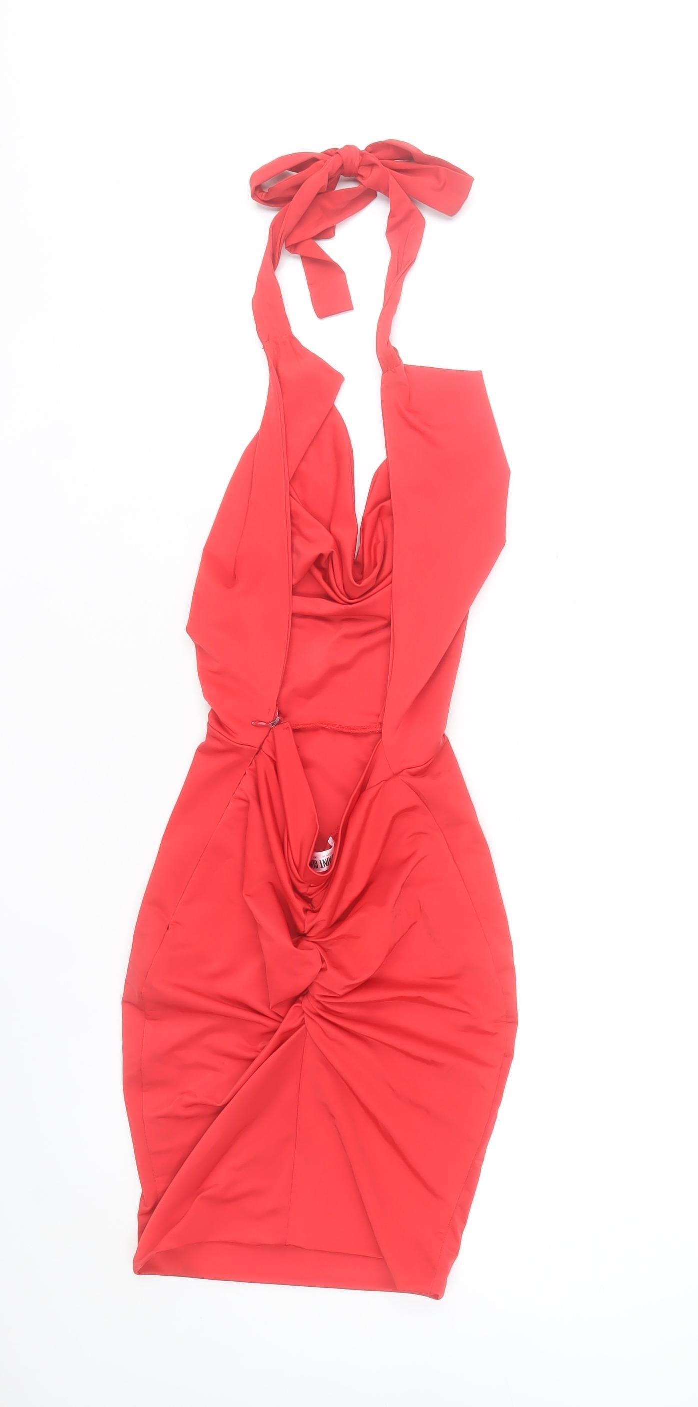 Saint Genies Women Red Halter Bodycon Short Dress Size 8