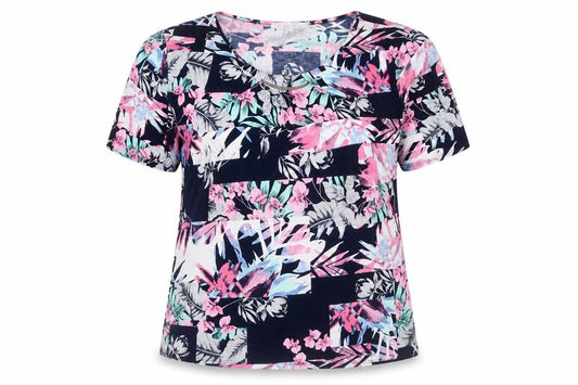 Front view of Gerard Women's Multicoloured Floral Short Sleeve Jersey T-Shirt, size 16