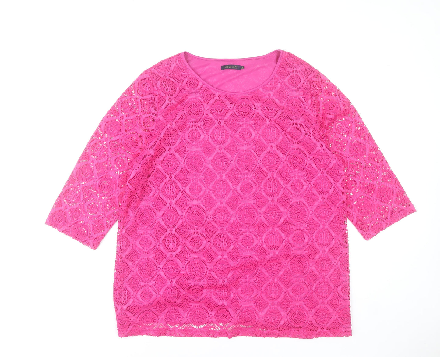 Sugar Crisp Womens Pink Lace Tunic Blouse XL 3/4 Sleeve Pullover