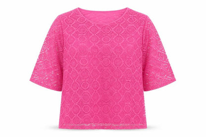 Sugar Crisp Womens Pink Lace Tunic Blouse XL 3/4 Sleeve Pullover