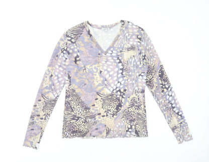 Gold Women’s Multicoloured Animal Print Mesh V-Neck Blouse Size 16