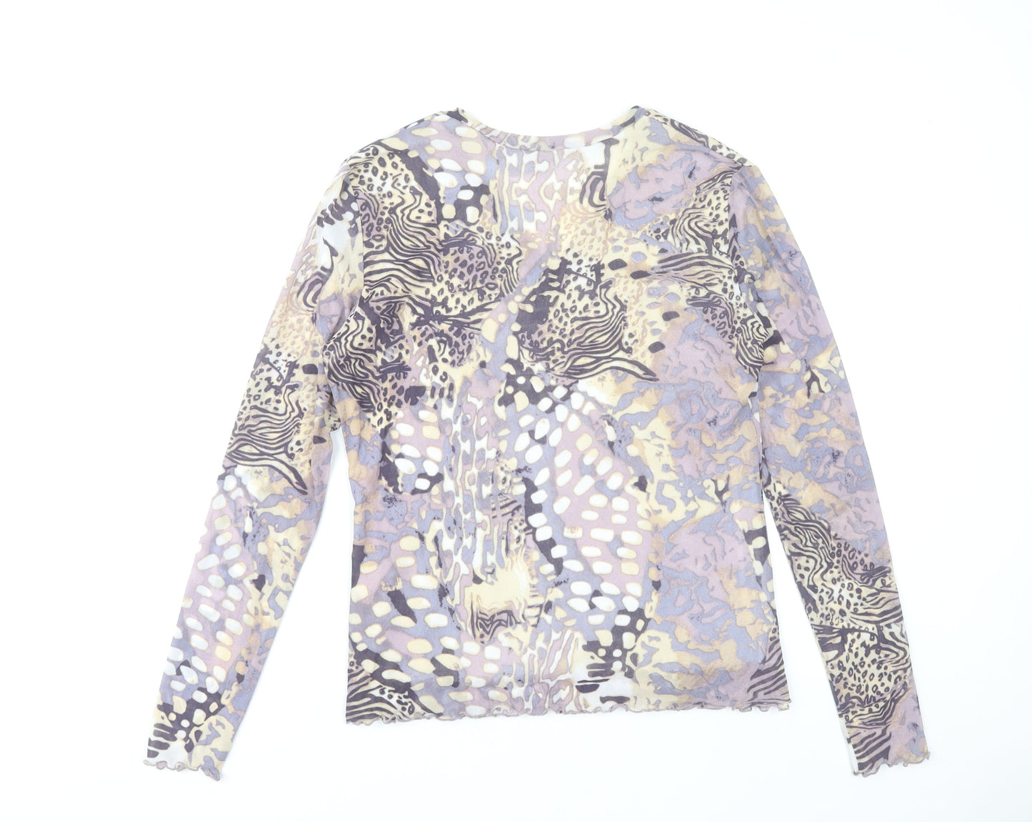 Gold Women’s Multicoloured Animal Print Mesh V-Neck Blouse Size 16