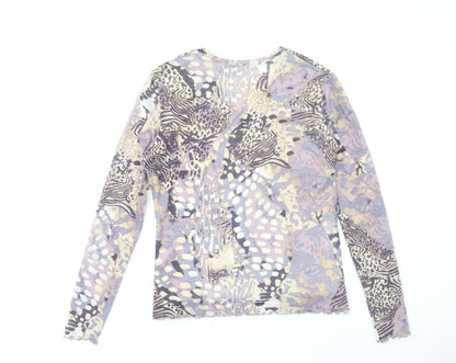 Gold Women’s Multicoloured Animal Print Mesh V-Neck Blouse Size 16