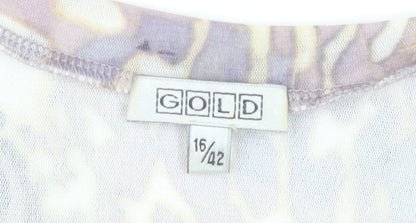 Gold Women’s Multicoloured Animal Print Mesh V-Neck Blouse Size 16