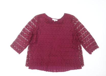 Marc Angelo Women Purple Lace 3/4 Sleeve Blouse Size 16