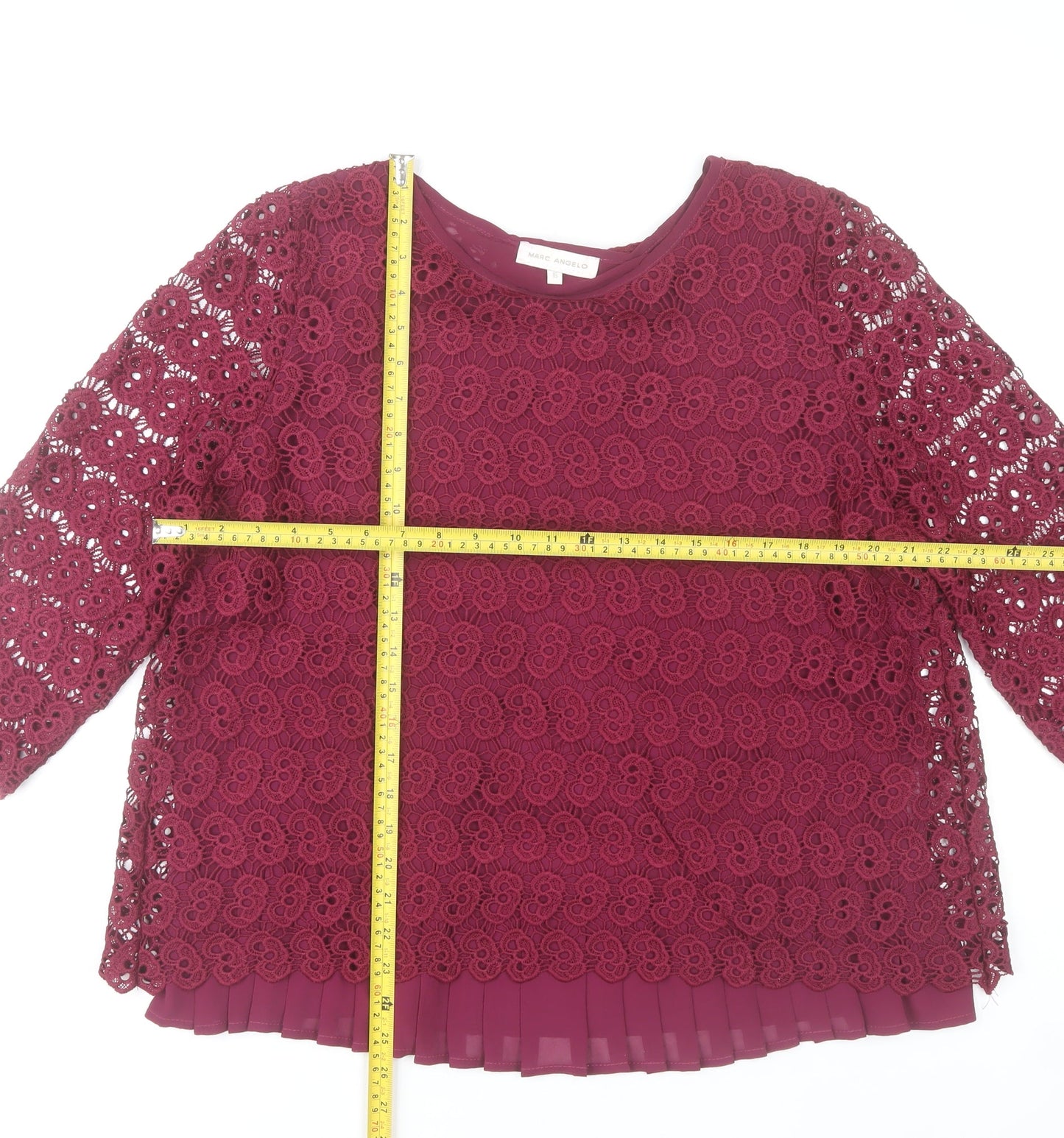 Marc Angelo Women Purple Lace 3/4 Sleeve Blouse Size 16