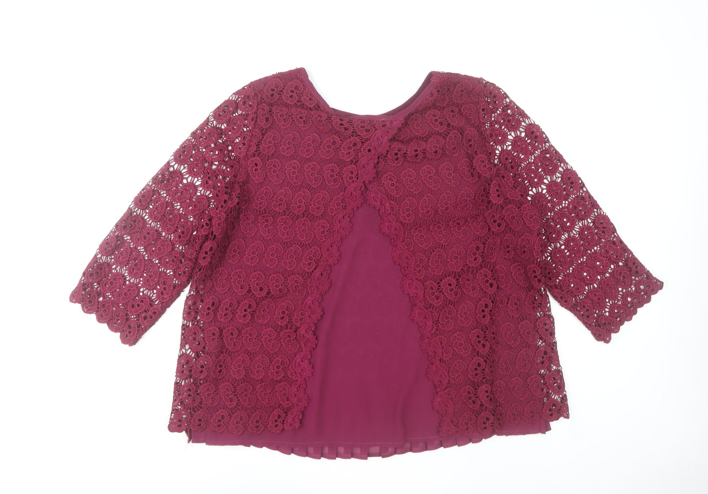 Marc Angelo Women Purple Lace 3/4 Sleeve Blouse Size 16