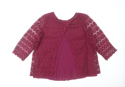 Marc Angelo Women Purple Lace 3/4 Sleeve Blouse Size 16
