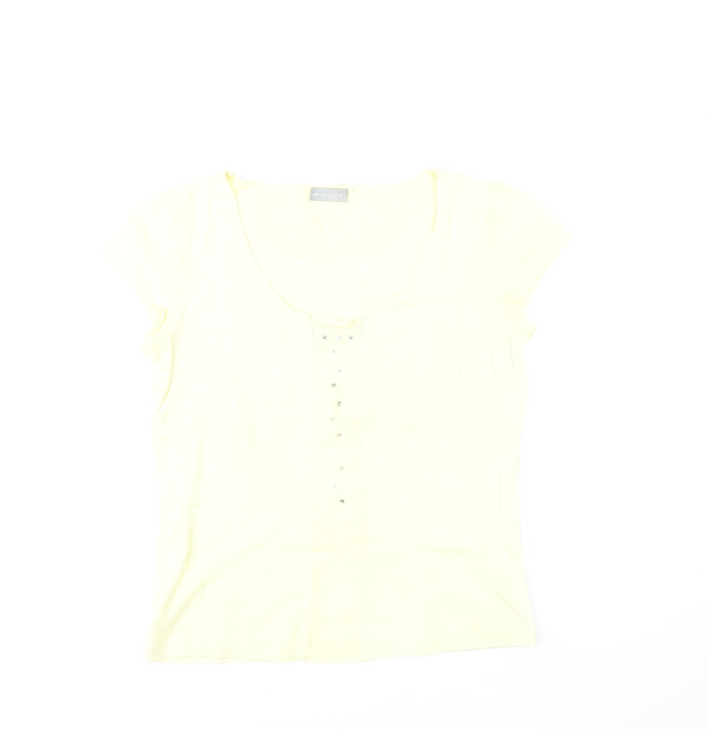 Marks and Spencer Per Una Women's Yellow Beaded Scoop Neck Short Sleeve Cotton T-Shirt Size 12