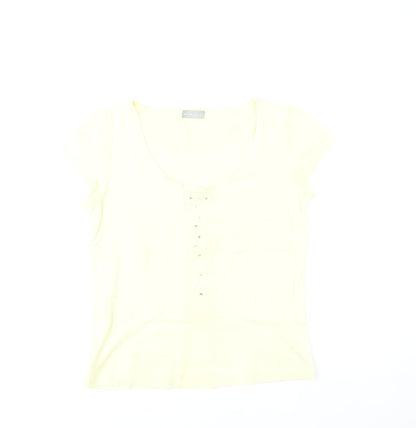 Marks and Spencer Per Una Women's Yellow Beaded Scoop Neck Short Sleeve Cotton T-Shirt Size 12