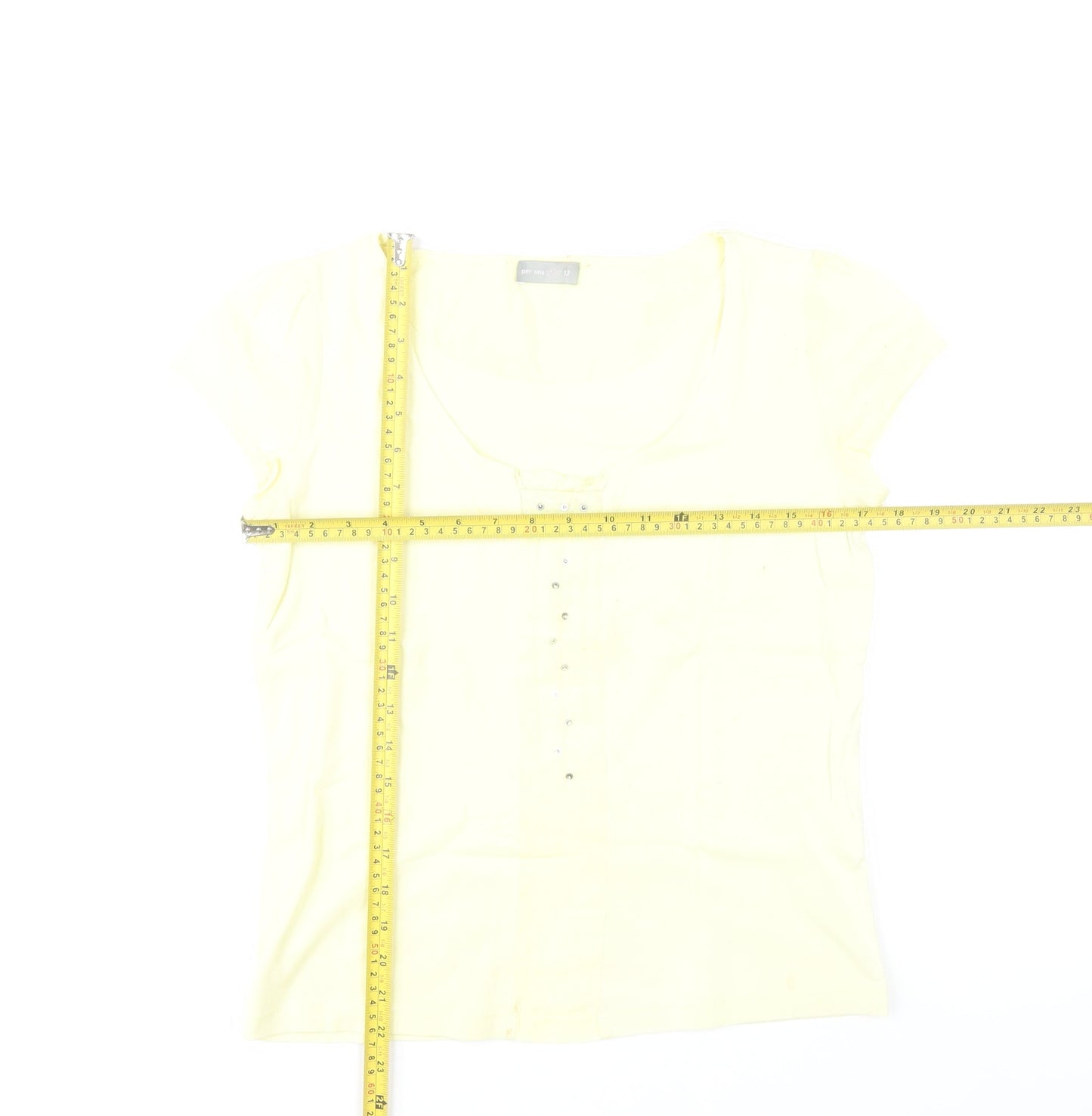 Marks and Spencer Per Una Women's Yellow Beaded Scoop Neck Short Sleeve Cotton T-Shirt Size 12