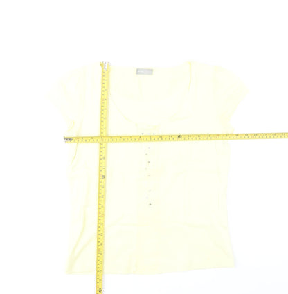 Marks and Spencer Per Una Women's Yellow Beaded Scoop Neck Short Sleeve Cotton T-Shirt Size 12