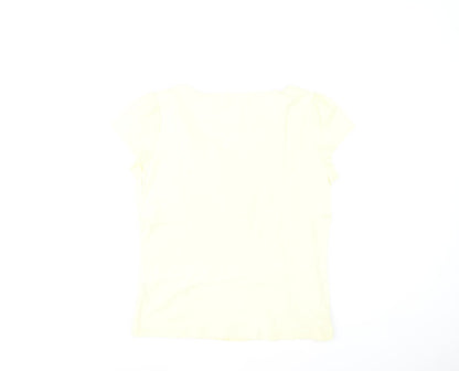 Marks and Spencer Per Una Women's Yellow Beaded Scoop Neck Short Sleeve Cotton T-Shirt Size 12