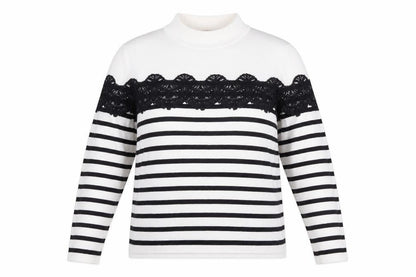 Warehouse Womens White Striped Lace Mock Neck Jumper Size 14