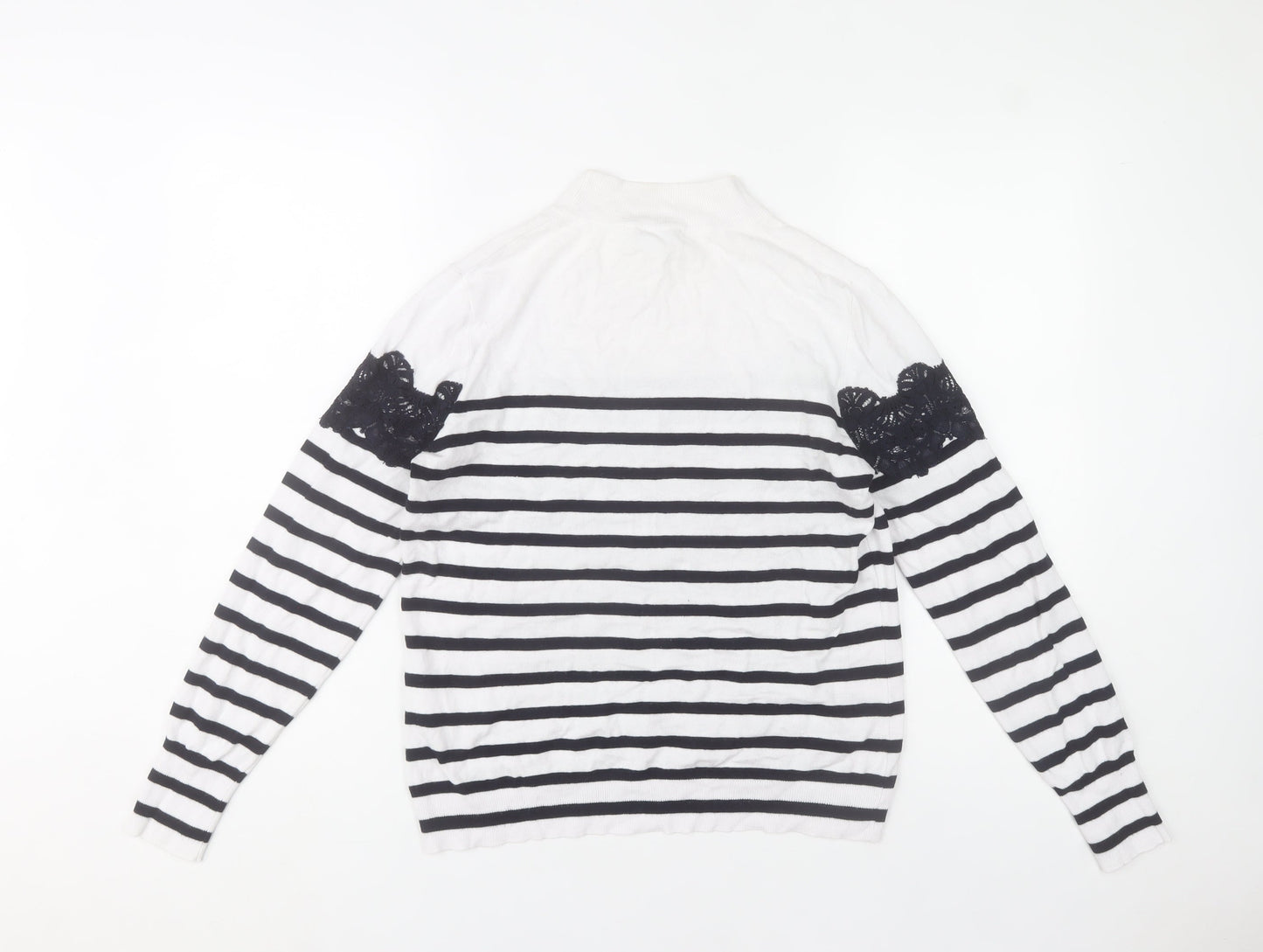 Warehouse Womens White Striped Lace Mock Neck Jumper Size 14
