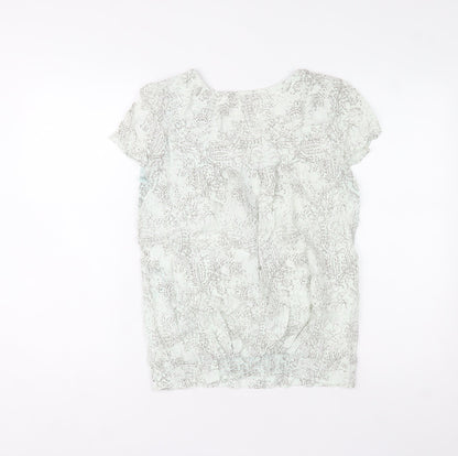 Next Women Blue Floral Ruffle V-Neck Short Sleeve Blouse Size 8