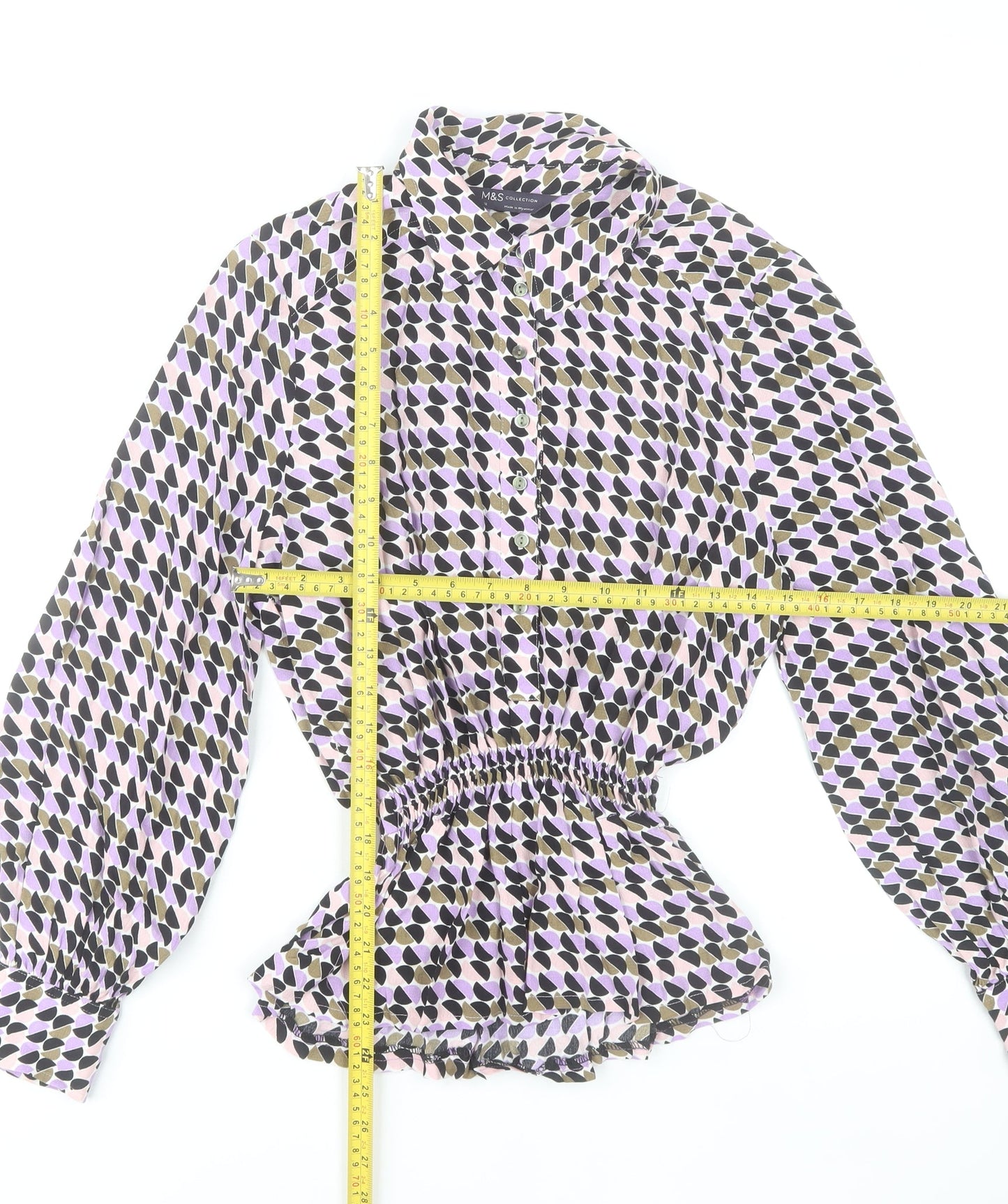 Marks and Spencer Women's Multicoloured Geometric Long Sleeve Blouse Size 12