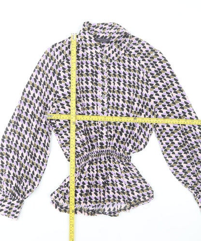 Marks and Spencer Women's Multicoloured Geometric Long Sleeve Blouse Size 12