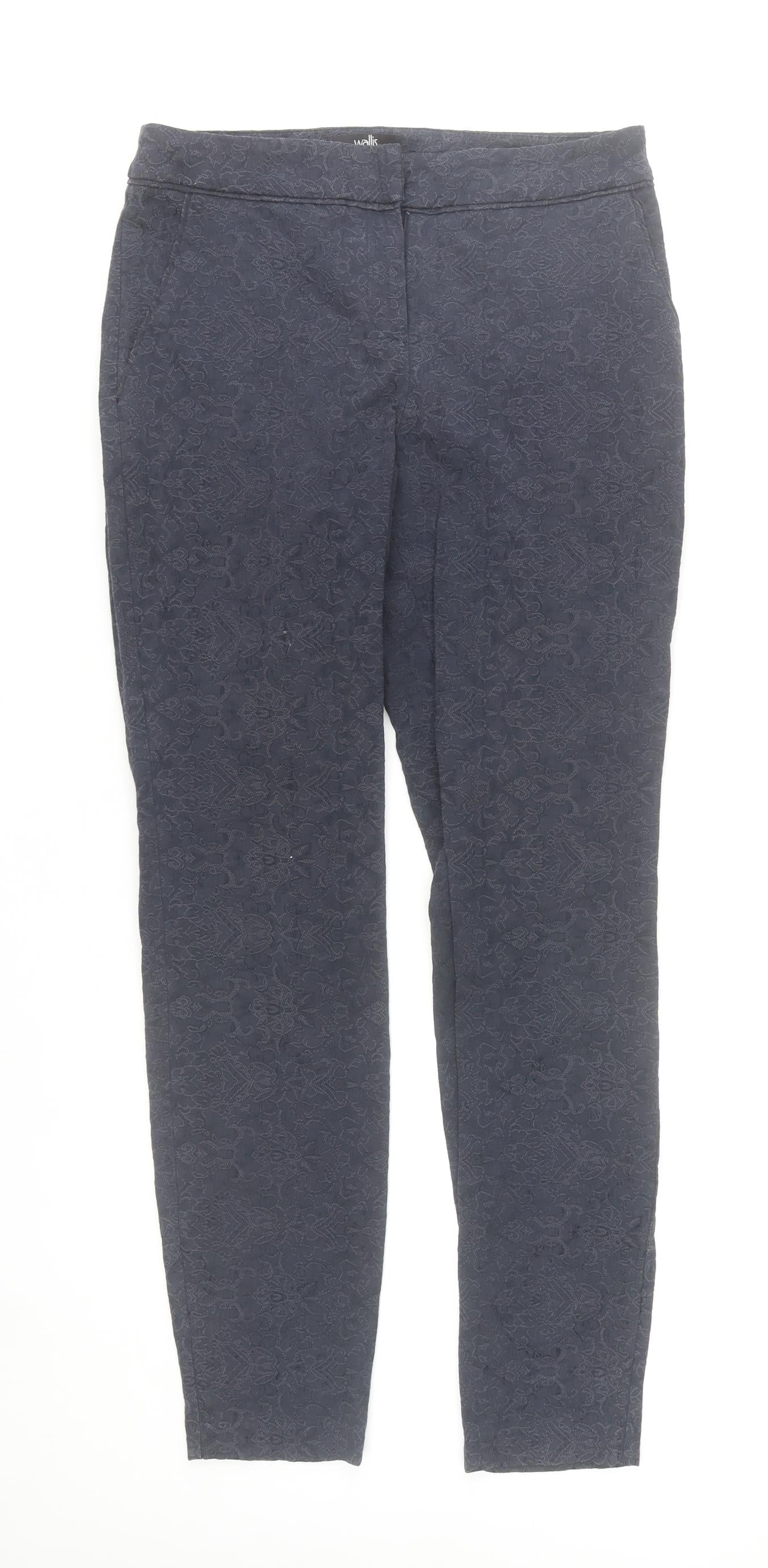 Wallis Women's Blue Jacquard Floral Slim Trousers Size 8
