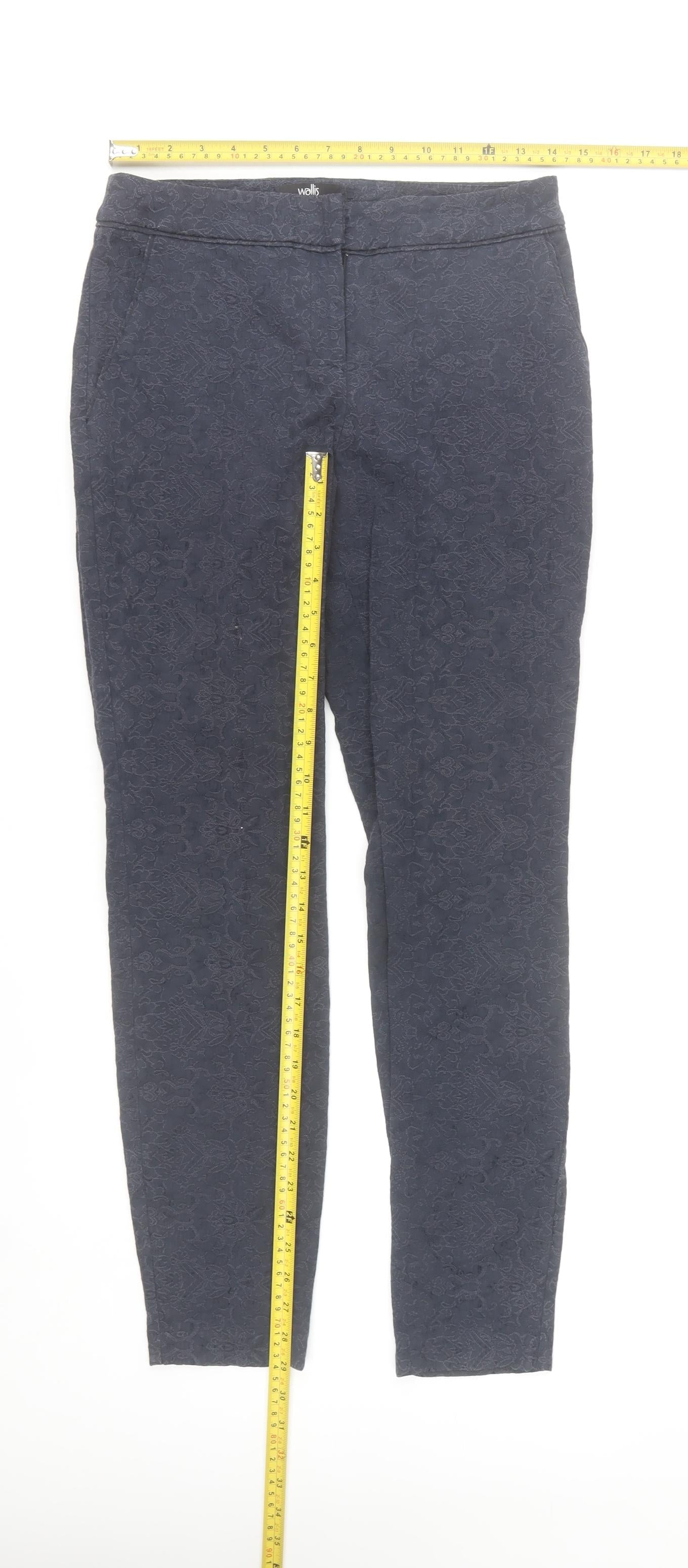 Wallis Women's Blue Jacquard Floral Slim Trousers Size 8